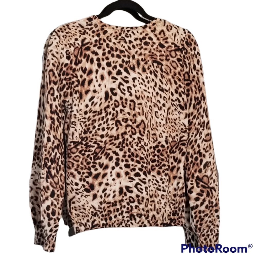 Leopard Print Cardigan Sweater, Size Medium - Picture 2 of 7